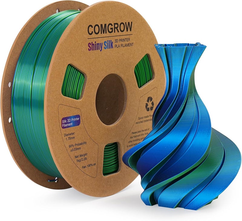 Comgrow Silk PLA 3D Printer Filament, Dual Color 2 in 1 Green and Blue, 3D Printing PLA Filament 1.75mm, Dimensional Accuracy +/- 0.02 mm, 1KG Spool, Coextrusion Shiny Silk 3D Filament - Image 1
